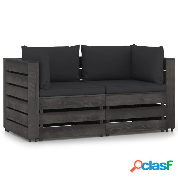 vidaXL Divano da Giardino a 2 Posti con Cuscini Legno