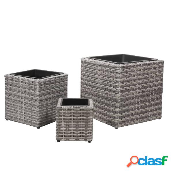 vidaXL Letti Rialzati da Giardino 3 pz in Polyrattan Grigio