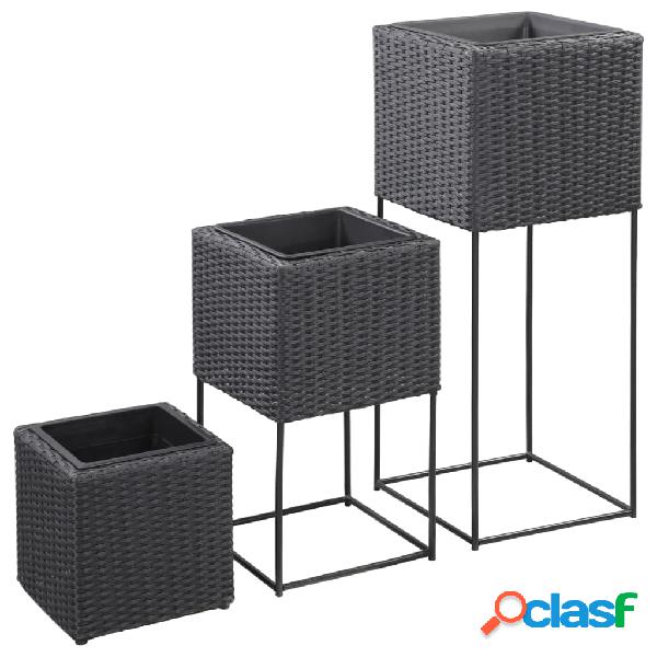 vidaXL Letti Rialzati da Giardino 3 pz in Polyrattan Nero