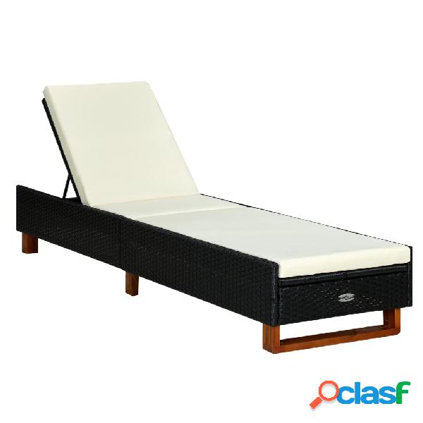 vidaXL Lettino Prendisole con Cuscino in Polyrattan Nero