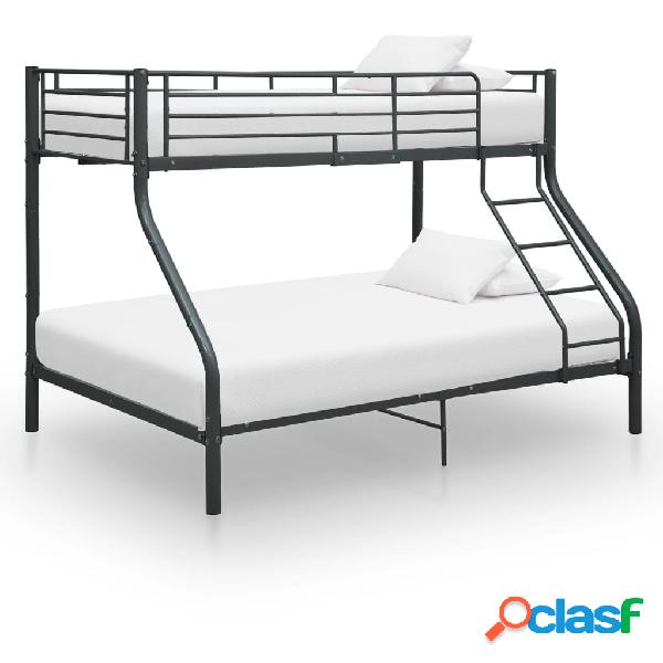 vidaXL Letto a Castello Nero in Metallo 140x200 cm/90x200 cm