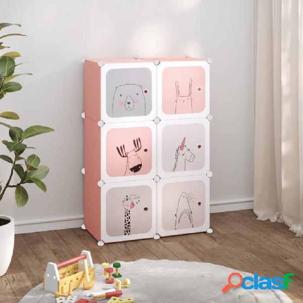 vidaXL Scaffale Portaoggetti per Bambini con 6 Cubi Rosa in