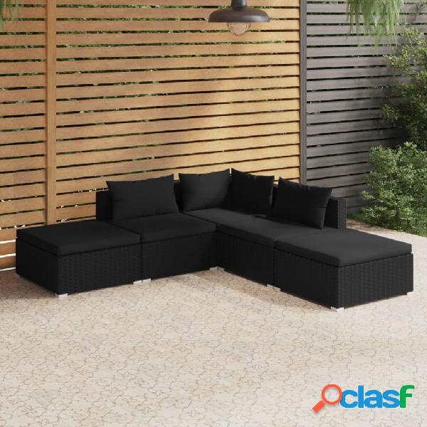 vidaXL Set Divani da Giardino 5 pz con Cuscini in Polyrattan