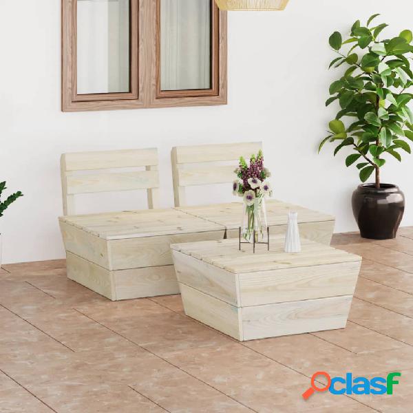 vidaXL Set Divani da Giardino su Pallet 3 pz in Legno Abete