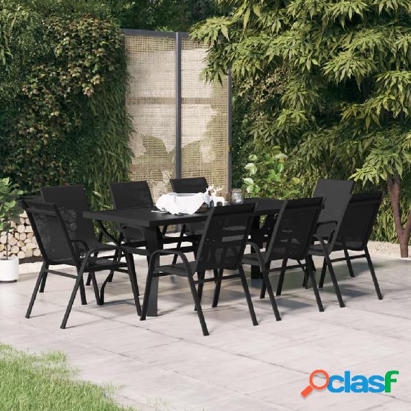 vidaXL Set Mobili da Pranzo per Giardino 9 pz Nero