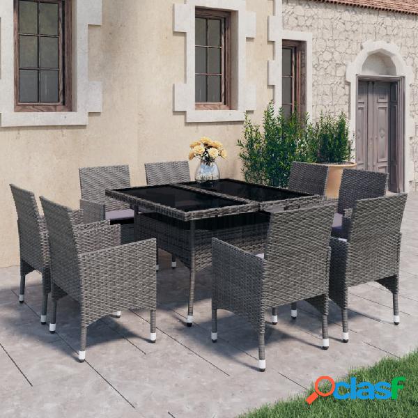 vidaXL Set Mobili da Pranzo per Giardino 9pz Polyrattan e