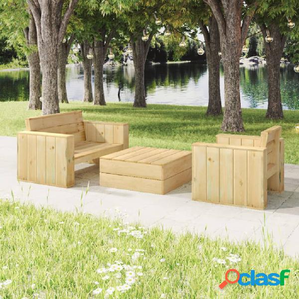 vidaXL Set Salotto da Giardino 3 pz Legno Massello di Pino