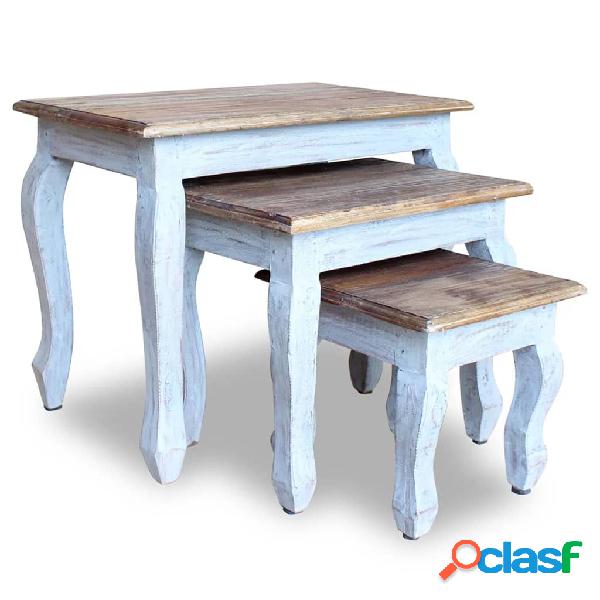 vidaXL Set Tavolini a Incastro 3 pz in Legno Massello di