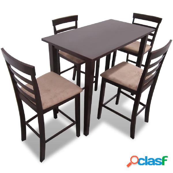 vidaXL Set Tavolo da Bar in Legno Marrone e 4 Sedie da Bar