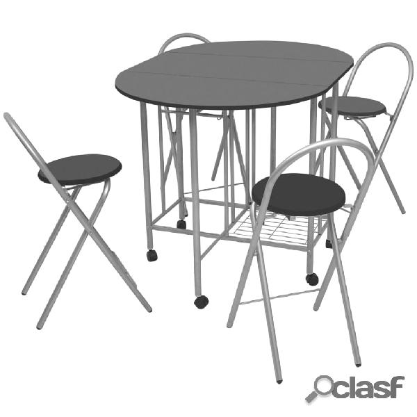 vidaXL Set Tavolo e Sedie Pieghevoli 5 pz in MDF Nero