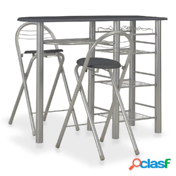 vidaXL Set da Bar 3 pz con Mensole in Legno e Acciaio Nero