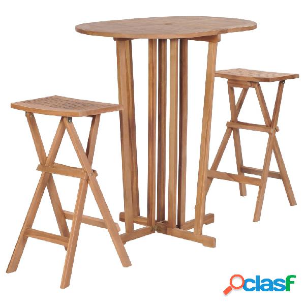 vidaXL Set da Bar Pieghevole 3 pz in Massello di Teak