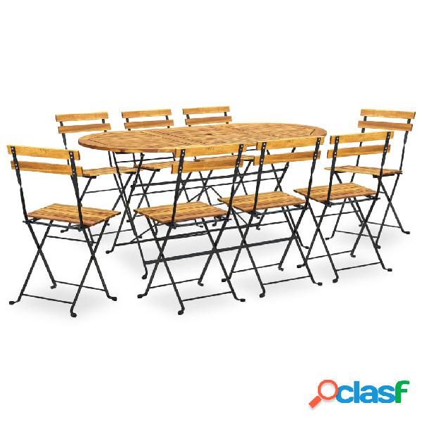 vidaXL Set da Pranzo Pieghevole per Giardino 9pz in Massello