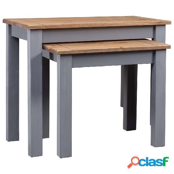 vidaXL Tavolini Impilabili 2 pz Grigi in Legno Massello di