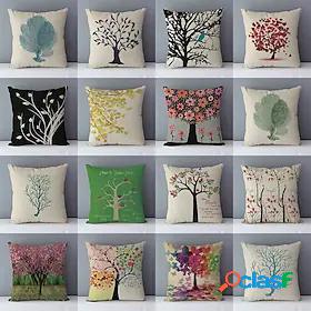 1 pcs Faux Linen Pillow Cover, Boho Leaf FloralPlants Zipper
