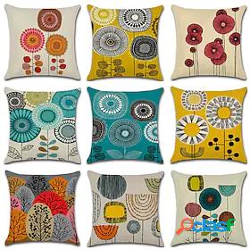 1 pcs Pillow Cover Faux Linen, Casual Floral Geometric