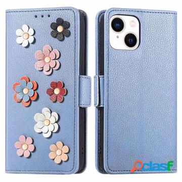 Custodia a Portafoglio Flower Decor Serie per iPhone 14 -