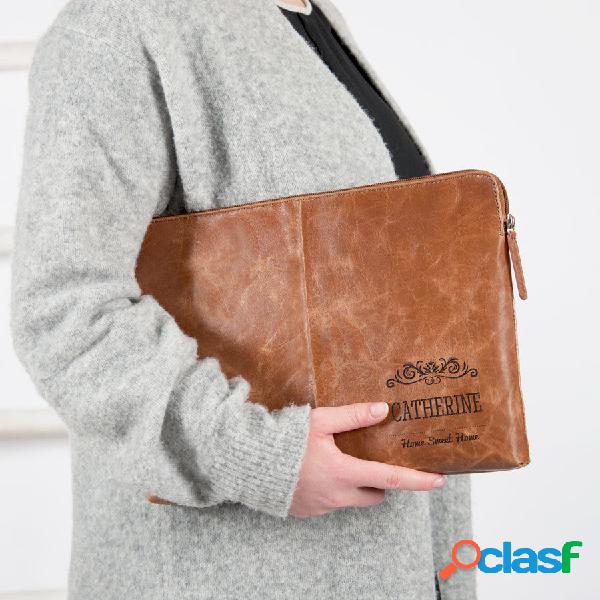 Custodia in pelle per laptop con incisione - Marrone - 13