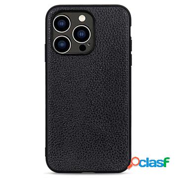 Elegante custodia in pelle per iPhone 14 Pro - nera