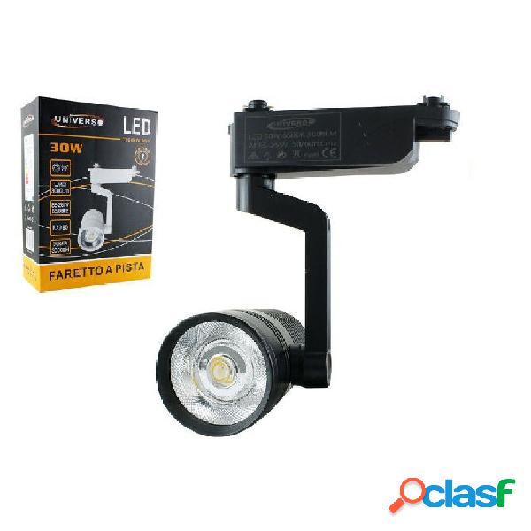 FARETTO LED BINARIO NERO LAMPADA PISTA 30WATT LUCE NATURALE