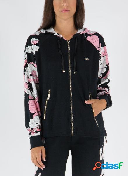 FELPA FULL ZIP CON CAPPUCCIO E INSERTO FLOWERS