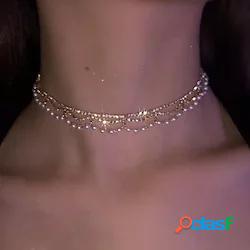 Girocolli Per donna Multistrato Perle Con diamantini