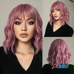 Haircube parrucche a caschetto corto capelli rosa con onde