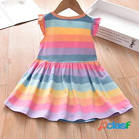 Kid's Little Dress Girls' Rainbow Light Blue Sleeveless