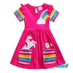 Kids Little Girls' Dress Rainbow Cartoon Striped Unicorn T