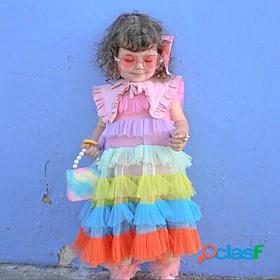 Kids Little Girls Dress Rainbow Patchwork colour Vacation A