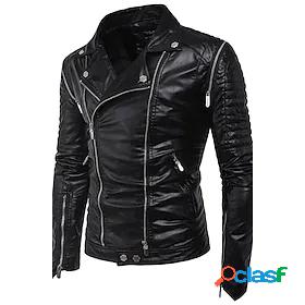 Mens Faux Leather Jacket Regular Coat Black Punk Gothic