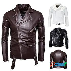 Mens Faux Leather Jacket Regular Coat White Black Brown