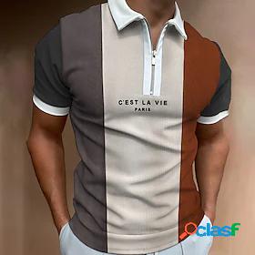 Men's Golf Shirt Color Block Letter Button Down Collar