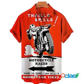 Men's Shirt Motorcycle Letter 3D Print Turndown Street