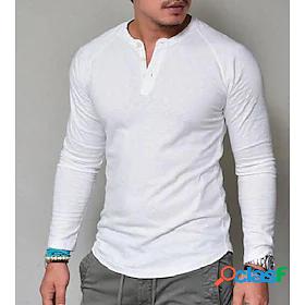 Mens Tee T shirt Tee Solid Colored Henley Daily Long Sleeve