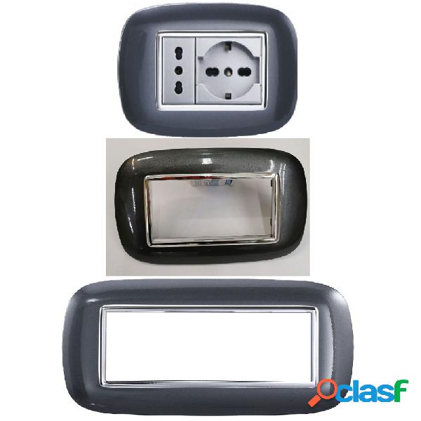 PLACCA OVAL 3 4 6 MODULI ACCIAIO SCURO COMPATIBILE CON