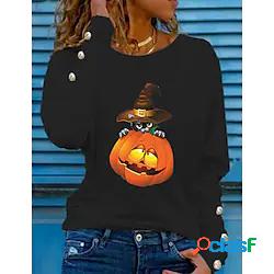 Per donna Felpa Maglione Zucca Stampa Halloween Sport Stampa