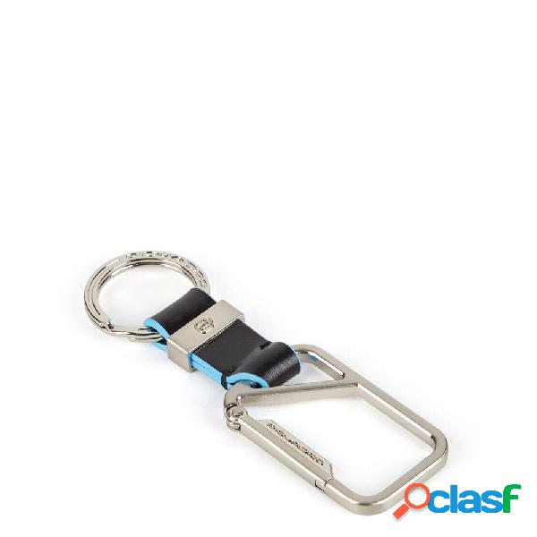 Piquadro blue square portachiavi con moschettone doppio nero