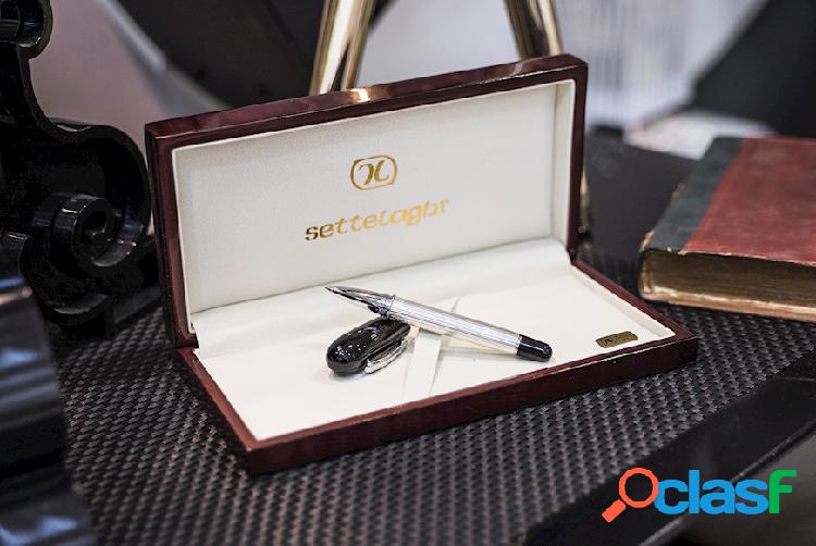 Settelaghi Penna roller argento rigato nero argento nero