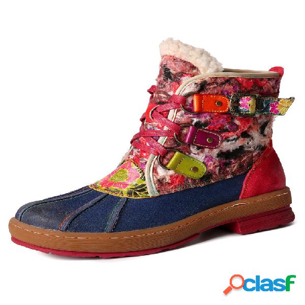 Socofy Casual Retro Multicolore Stampa Floreale In Pelle