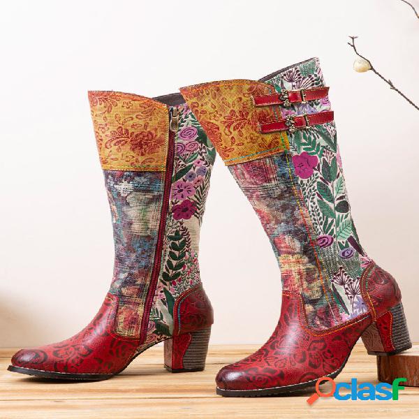 Socofy Retro in pelle stampata floreale Patchwork Design
