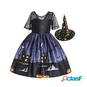 Witch Dress Hat Girls Kids Vacation Dress Halloween