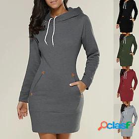 Women's Black Tee Dress Hoodie Minimalist Solid Color Cute