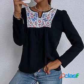 Womens Blouse Color Block Flower Daily Weekend Bohemian