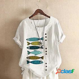 Women's Blouse Fish Casual Daily Weekend Floral Short Sleeve