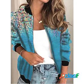 Womens Bomber Jacket Varsity Jacket Full Zip Print Regular