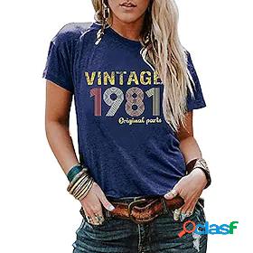 Womens Casual Daily T shirt Tee Short Sleeve Text Crew Neck