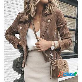 Womens Casual Jacket Short with Pockets Coat Brown Stylish
