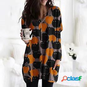 Womens Cat Leopard Pumpkin Sweatshirt Pullover Pocket Print