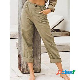 Womens Classic Pure Color Straight Pants Slacks Calf-Length